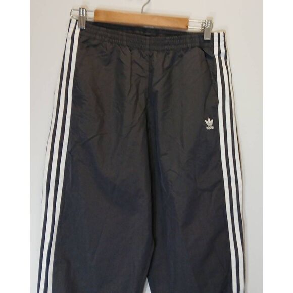 Adidas womens small wind breaker wide leg pants black white stripe baggy - Picture 2 of 10